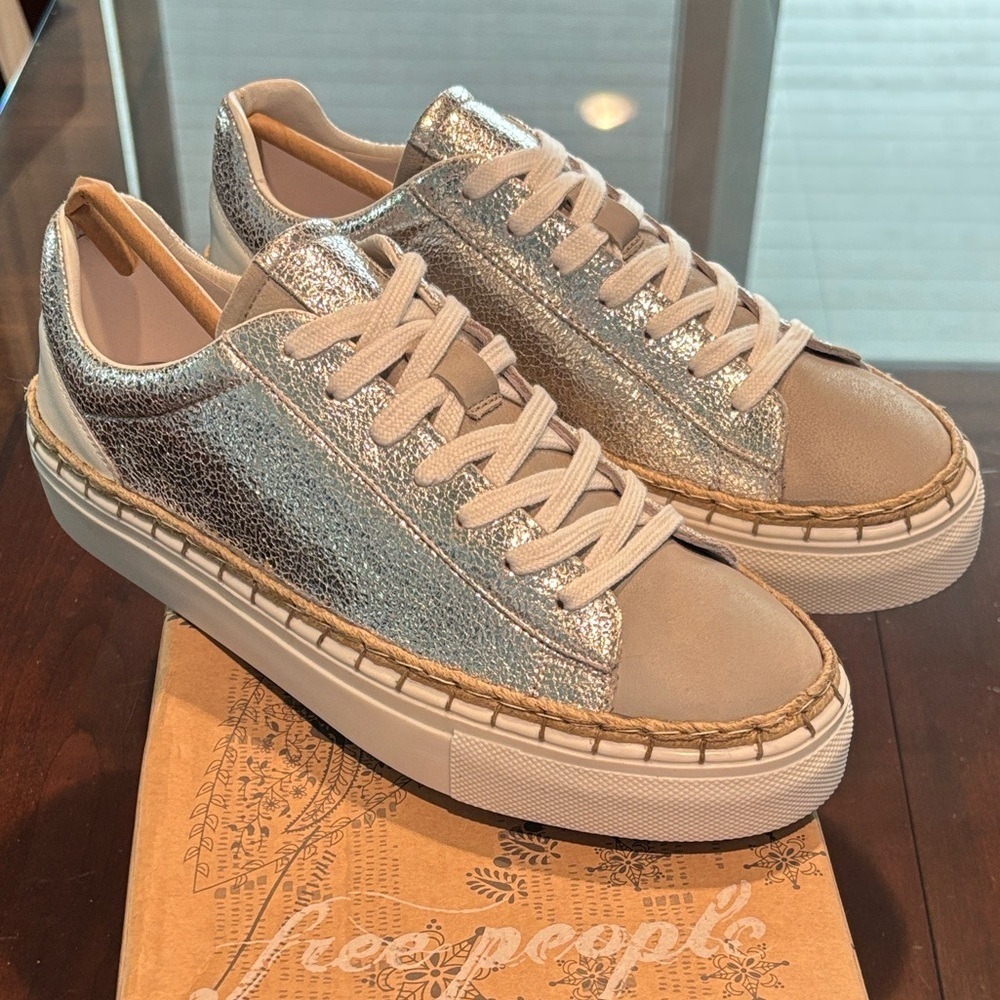 Free People Silver and Tan Women's Scotty Sneaker